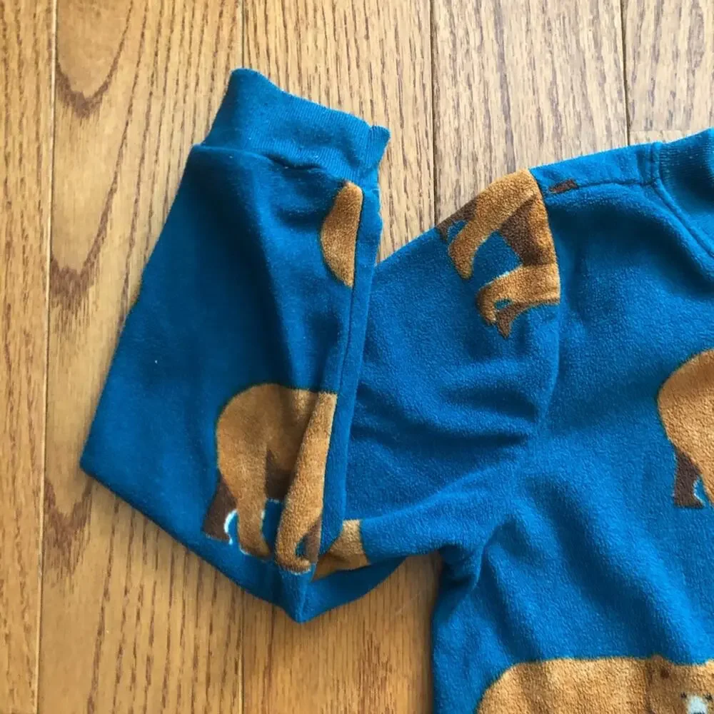 Carter's 1-Piece Bear Print Fleece Footie Teal Brown Pajamas Little Boy’s Size 5